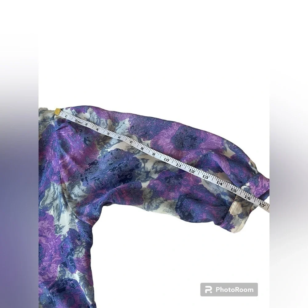 Joie purple floral 100% silk 3/4 sleeve button front top blouse size XS - Picture 11 of 13